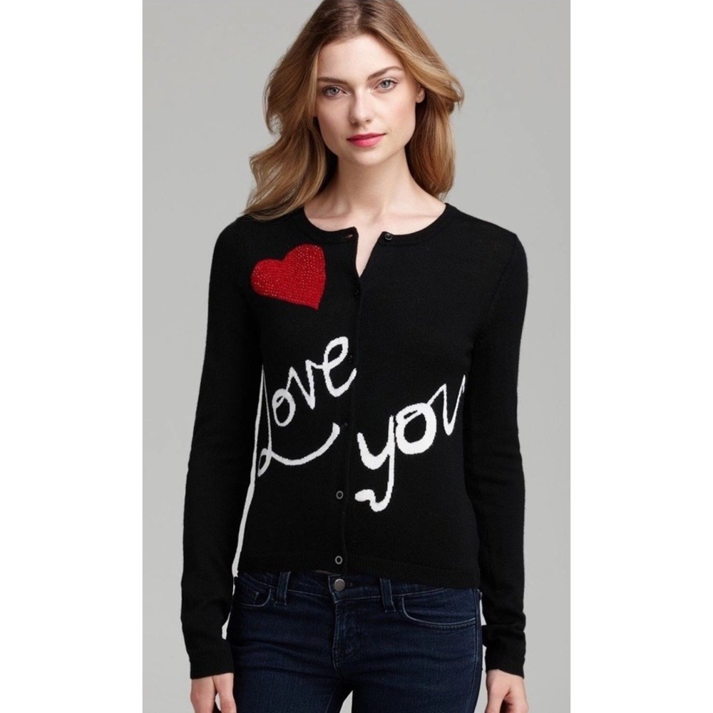 Alice + Olivia Love You Cardigan Wool Sweater Bergdorf Goodman Black Knit Sz‎ S